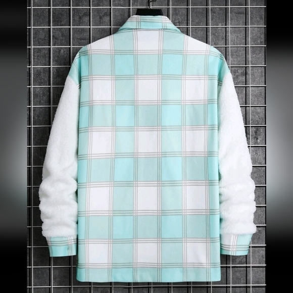 Brand new, white sherpa baby blue Plaid Flannel - Picture 2 of 4